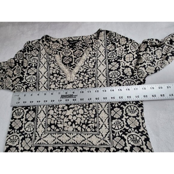 Lucky Brand Womens Black & Beige Floral Boho Tunic Top Small Cotton Blend Casual - Picture 7 of 8